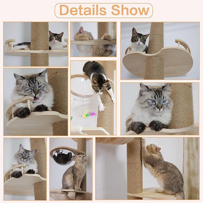 Floor to Ceiling Cat Tree Height (50-120in) Adjustable Cat Tower 5 Tier Hemp Scratching Post High Cat Tree Sturdy Activity Tree Indoor Outdoor Cat Scratching Post Activity Center