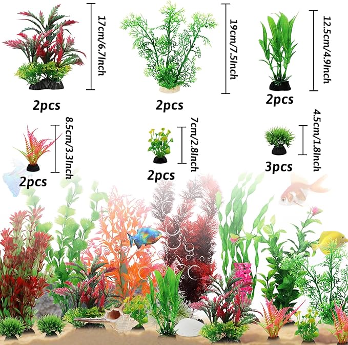 PietyPet Fish Tank Accessories Aquarium Decorations Plants, 20pcs Fish Tank Decorations Plant, Fish Tank Decor, Aquarium Decor Plastic Plants, Small to Large