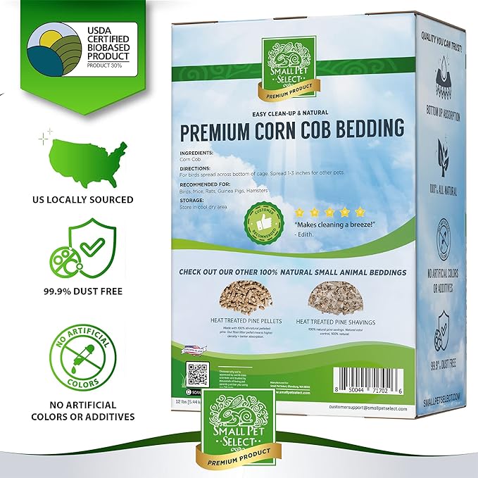 100% Natural Corn Cob Bedding for Pets - Small Pet Select Small Animal & Bird Cage Litter Safe for Hamsters, Guinea Pigs & More -12lb