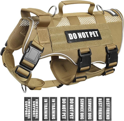 WINSEE Mesh Dog Harness with 10 Pet Patches for Medium Service Dog in Training, Breathable Tactical Molle Vest with Double Handle, Reflective Military Pet Vest for Walking Hiking
