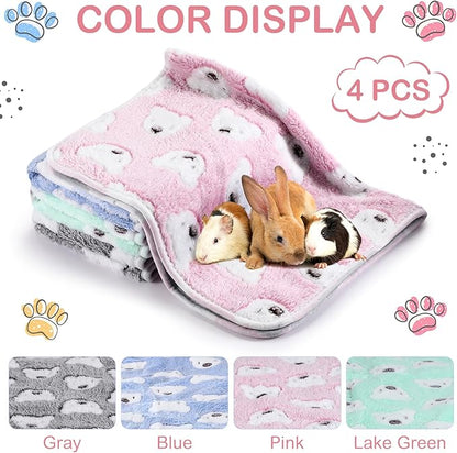Reginary 4 Pcs Waterproof Guinea Pig Blankets Washable Small Animal Fleece Bedding Guinea Pig Cage Liners Reusable Training Pads Pet Pee Pad Sleep Mat for Hamster(Bear Pattern,24 x 16 Inch)