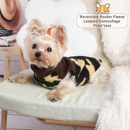 Dog Sweaters for Small Dogs Boy Girl, Plaid Puppy Sweater Fleece Dog Clothes Vest, Stretchy XSmall Doggie Sweater Pet Clothes, Chihuahua Teacup Doggy Clothes, Camouflage, S