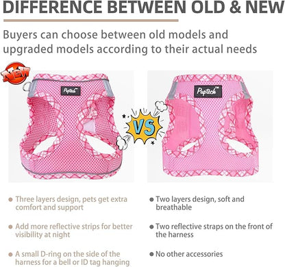 PUPTECK Dog Harness and Leash Set for Small Medium Dogs No Pull Step-in Soft Mesh Puppy Cat Vest Harnesses Reflective at Night, Upgraded New Pink L