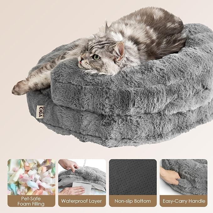 EHEYCIGA Small Dog Bed and Cat Couch - Fluffy Faux Rabbit Fur Pet Sofa with Washable Removable Cover, Waterproof and Non-Slip, 26 Inch, Grey