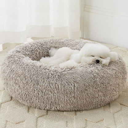 WNPETHOME Calming Dog Beds for Large Dogs, Anti-Anxiety Donut Large pet Bed, Fluffy Faux Fur Plush Dog Bed，Warming Cozy Soft Round Lagre Pet Beds for Jumbo Dogs, Cat Cuddler Cushion Pad