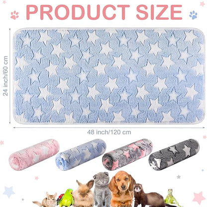 Reginary 4 Pcs Waterproof Guinea Pig Blankets Washable Small Animal Fleece Bedding Guinea Pig Cage Liners Reusable Training Pads Pet Pee Pad Sleep Mat for Hamster(Cute Star Pattern,24 x 47 Inch)