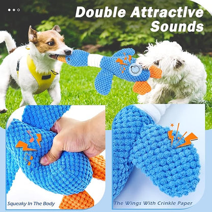 Vitscan 2 Pack Goose Tough Dog Toys for Aggressive Chewers, Durable Squeaky Dog Chew Toys for Small Medium Large Dogs, Plush Interactive Indestructible Dog Toys to Keep Them Busy, Duck Puppy Pet Toy