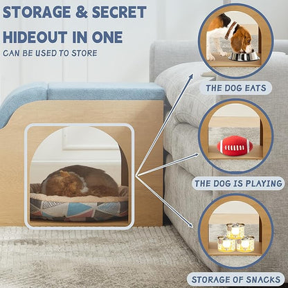 40.9" Lx15.7 Wx17.7 H Dog Ramp and Stairs for Beds,Up to 200 lbs Durable Wooden Dog Steps with Storage&Hideout Space,Curved Pet Stairs for Couch,Sofa, with Washable Cover&High Density Foam-Blue