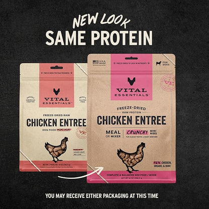 Vital Essentials Freeze-Dried Raw Chicken Crunchy Mini Nibs | Complete Meal or Mixer Dog Food | 14 oz