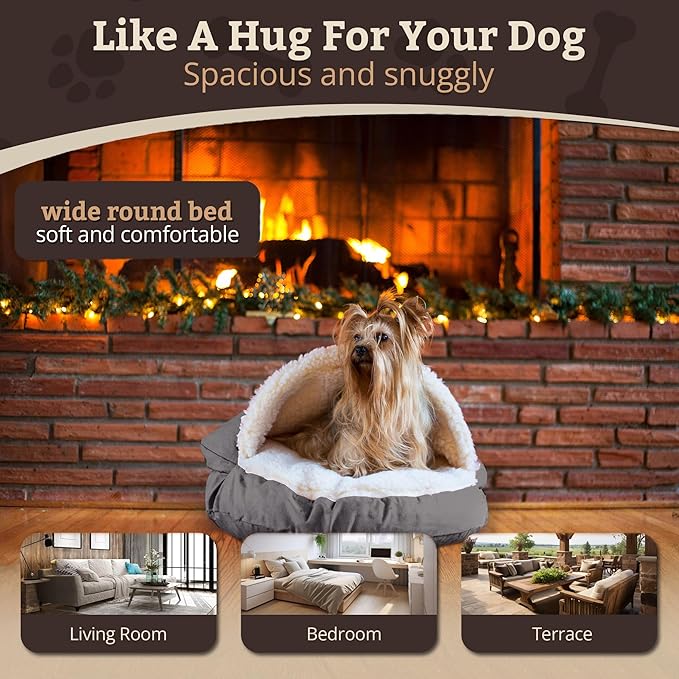 Snoozer Cozy Cave Dog Bed - Indoor Dog Bed with Cover Cave, Covered Calming Burrow for Medium & Large Sized Pets with Blanket Attached, Enclosed, Removable Washable Cover - XL, Heather Gray