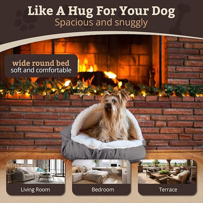 Snoozer Cozy Cave Dog Bed - Indoor Dog Bed with Cover Cave, Covered Calming Burrow for Medium & Large Sized Pets with Blanket Attached, Enclosed, Removable Washable Cover - XL, Heather Gray