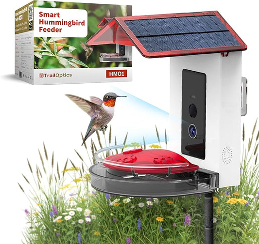 Quick Setup Smart Solar Hummingbird Feeder with Camera 1080P 2MP High-Def and WiFi AI Bird Identification Birdfeeder, Ant Guard Moat, Squirrel Alarm, Removeable Tray, Identifies 10,000+ Birds