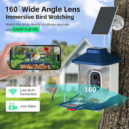 Bird Feeder with Camera, AI Bird Identification, Full HD Live Video, Solar Powered, 2.4Ghz WiFi, Nstant Arrival Alerts - White Elephant Gifts