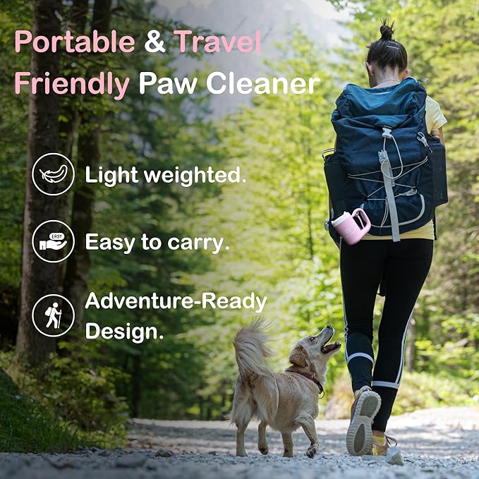 Dog Paw Washer Kit - Includes Paw Cleaner Cup, Towel, Pet Bath Brush & Moisturizing Balm - Dog Foot Washer for Muddy Paws, ideal for Small & Medium Dogs (Pink, Small)