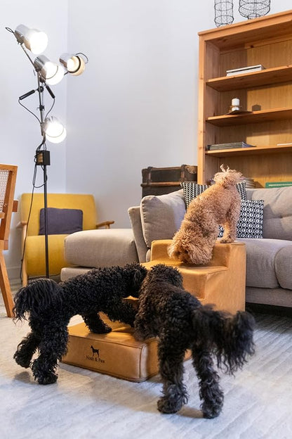 Noah & Paw Dog Stairs, Dog Ramp for Bed (17" Extra Wide) Pet Stairs for High Bed, Design to Fit Small and Large Breeds, Durable 4 Pet Steps for Couch (35 Foam Density) Leather Collection