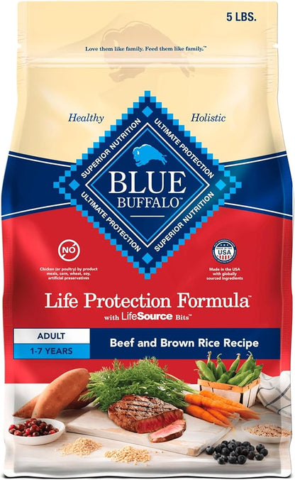 Blue Buffalo Life Protection Formula Adult Dry Dog Food, Helps Build and Maintain Strong Muscles, Made with Natural Ingredients, Beef & Brown Rice Recipe, 5-lb. Bag
