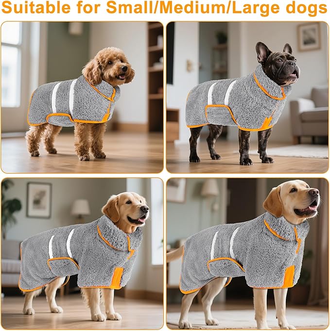 Bienbee Dog Bathrobe, Quick Drying Super Absorbent Dog Robes for After Bath, Warm Keeping Dogs Towel, Dogs Bath Supplies, Gray XXL