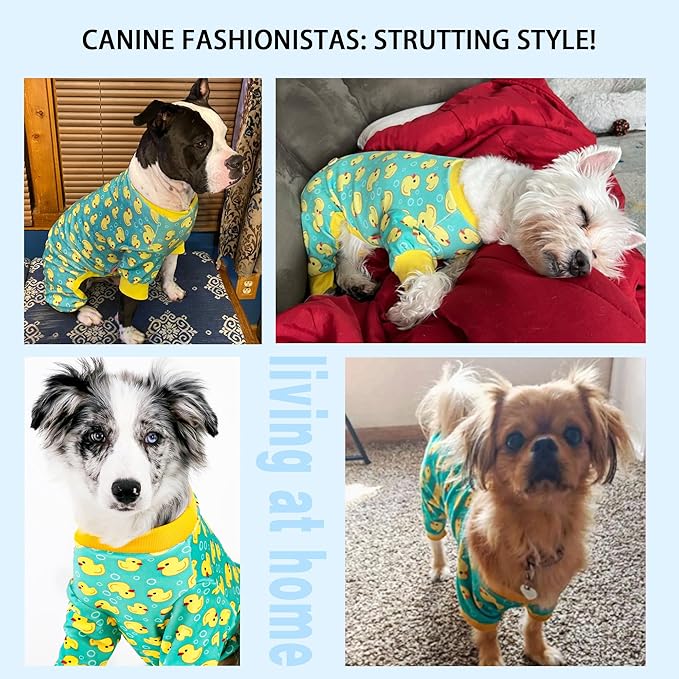 Paiaite Dog Pajamas Onesie: Comfortable Four-Legged Apparel for Small, Medium, & Large Dogs, Polyester Material for Comfort, Wrinkle Resistance, Moisture Wicking, and Stretchiness Yellow Duck S