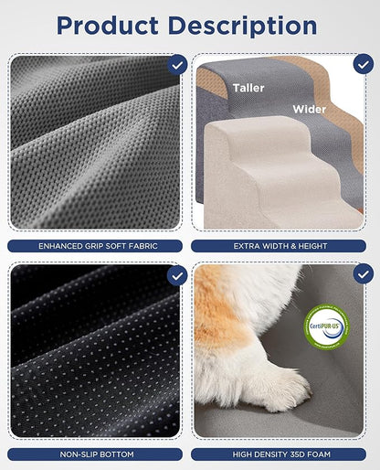 Gray Curved Dog Stairs Ramp for High Beds 28.7" H, 5-Step Dog Steps for Small Dogs and Cats, Pet Stairs for High Bed Climbing, Non-Slip Balanced Pet Step