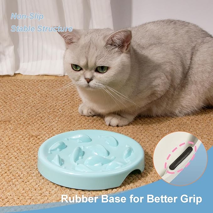 Slow Feeder Bowl for Cats and Small Dogs,Cilkus Fish Pool Design, Fun Interactive Bloat Stop Puzzle Feeder Bowl Healthy Eating Diet Made of Melamine Food Grade Material Dishwasher Safe (Blue)