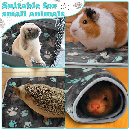 Reginary 4 Pcs Waterproof Guinea Pig Blankets Washable Small Animal Fleece Bedding Guinea Pig Cage Liners Reusable Training Pads Pet Pee Pad Sleep Mat for Hamster(Cute Paw,24 x 16 Inch)