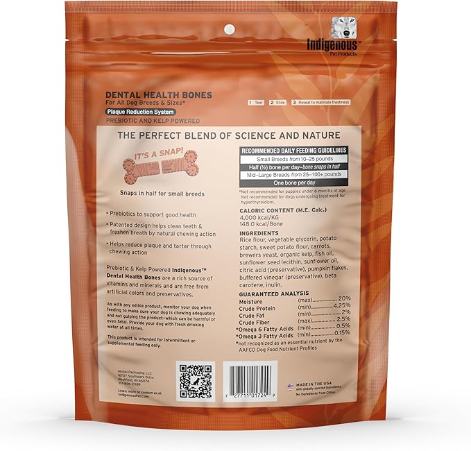 Indigenous Pet Dental Health Bones Regular 2 Pack Bundle – Bacon (17 Ounce) and Carrot (17 Ounce) | Grain-Free Dog Chews with Prebiotics & Omegas | Freshens Breath & Supports Digestive Health |