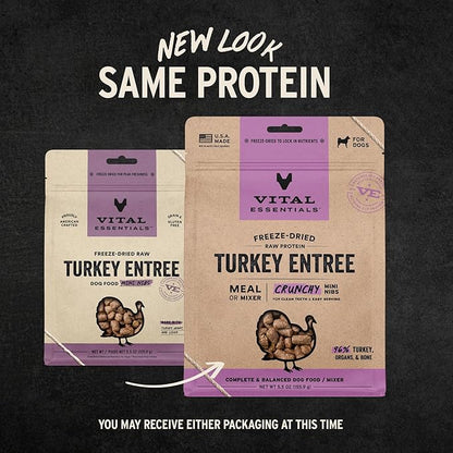 Vital Essentials Freeze-Dried Raw Turkey Crunchy Mini Nibs | Complete Meal or Mixer Dog Food | 5.5 oz