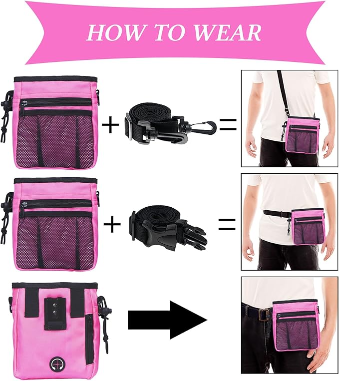 STMK Dog Treat Pouch Dog Clicker Training Kit, Dog Training Treat Pouch Dog Clicker for Training, 3 Ways to Wear Easily Carries Treat Pouches for Pet Training (Pink)