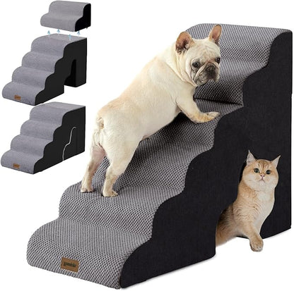 Dog Ramp for High Beds - 28.5" H 6 Steps Pet Stairs for Large Dogs with Tunnel 2 in 1 with Zippers Suitable, Indoor Cat Ladders with Non-Slip Bottom, Black
