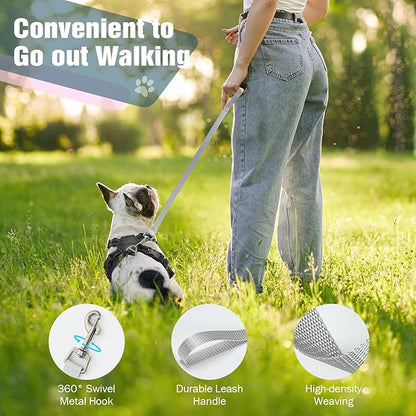 Pawaboo Small Dog Harness and Leash Set, Puppy Harness X-Frame No Pull No Choke, Dog Vest Harness Adjustable for Small Medium Sized Dogs,Soft Breathable Pet Harness for Walking Outing, L, Black Daisy