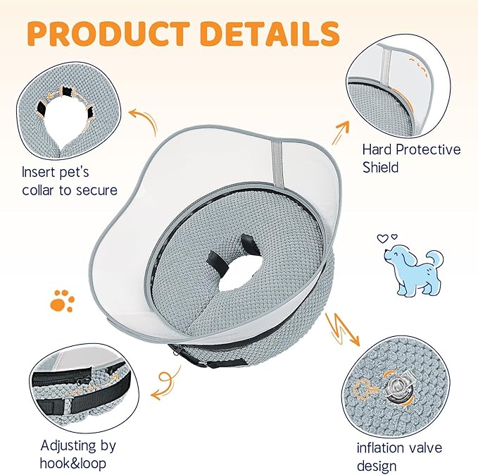 Supet Raised Inflatable Dog Cone Alternative Collars for After Surgery, Dog Donut Collar After Surgery, Soft Pet Cone for Small Medium Large Dogs to Stop Licking