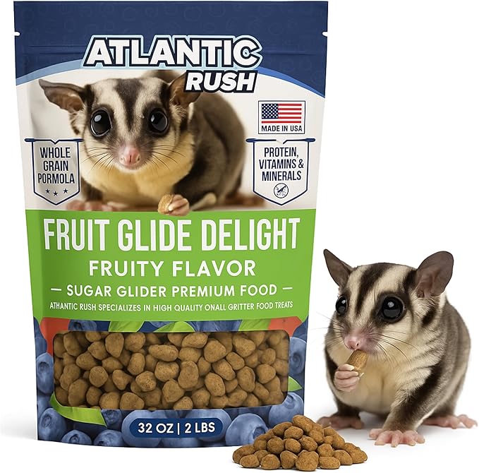 Atlantic Rush Fruit Glide Delight Sugar Glider Food - 2lb Resealable Bag of Food for Sugar Gliders - Complete Nutrition, High Protein and Vitamins Sourced and Made in USA - Sugar Glider Treats