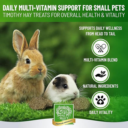 Small Pet Select - Select Care Multivitamin Support Supplement, Natural High Fiber Timothy Hay Based Treats for Rabbits, Guinea Pigs, Hamsters, Other Small Animals, 4.2 oz