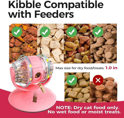 LAZYSEAL Cats Slow Feeder 4.6" High Cat & Dog Dry Food Dispenser Toy with Wine Barrel Spinner, Treat Dispenser for Boredom & Anxiety Relief, IQ Training for Small/Medium Pets (Pink)