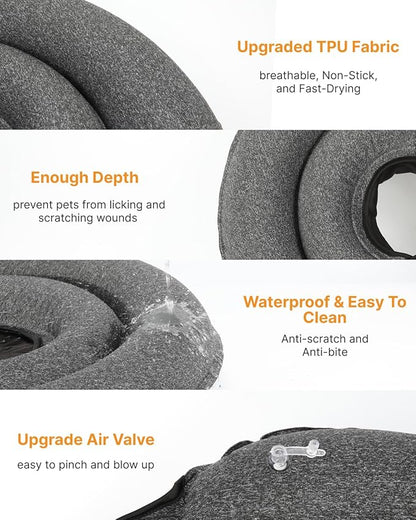 MIDOG Dog Cone Collar for Large Medium Dogs, Soft Inflatable Dog Cone Alternative After Surgery, Adjustable Protective Recovery Cone - Patented Alternative E Collar Does Not Block Vision (Gray,XS)