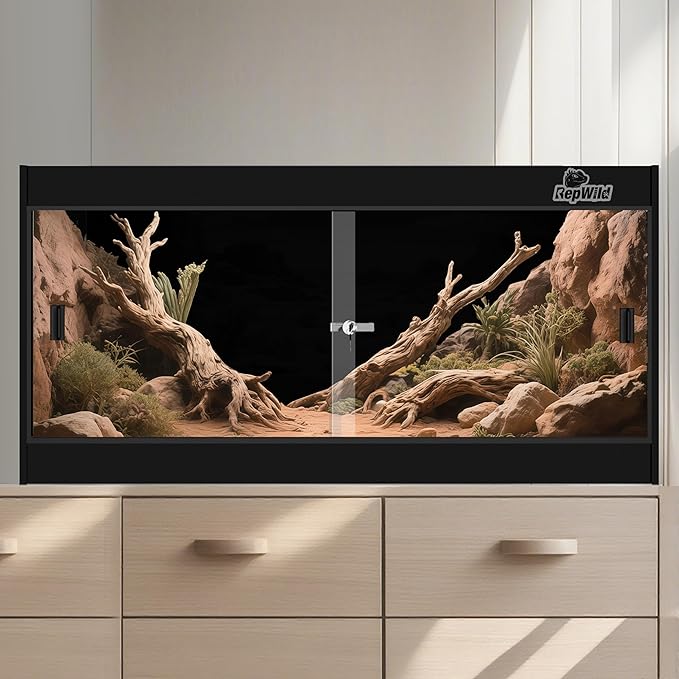 4x2x2 (120 Gallon) PVC Reptile Enclosure, RepWild Terrarium/Tank with Heavy-Duty Screen Top, Glass Sliding Doors & Lock for Bearded Dragons, Ball Python, Geckos, Lizards