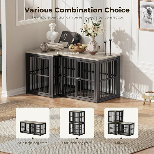Lyromix 27'' Dog Crate Furniture with 3 Doors,Wooden Crate End Table Heavy Duty Indoor Puppy Cage for Small Dogs, Multiple Units Can be Combined, Grey