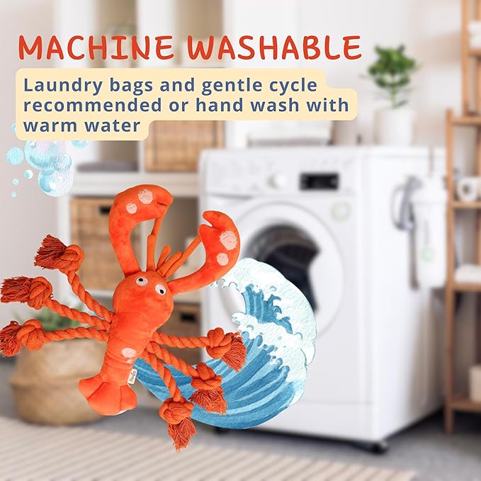 Pawfoo Lab Large Squeaky Dog Toys, Rope Tug of War Dog Toys for Puppy, Small, Medium, Large Dogs, Interactive Stuffed Lobster Plush Toys