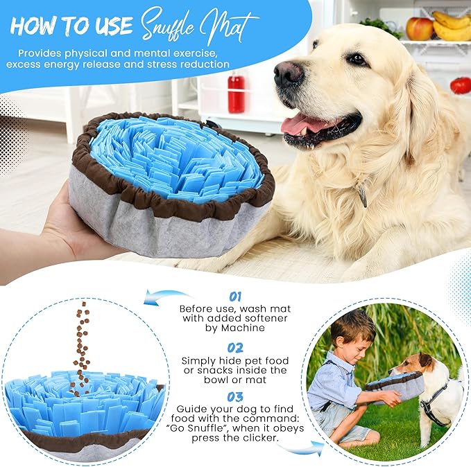 18 Inch Snuffle Mat for Dogs with Pet Training Clicker and Suction Cup – Interactive sniff mat and Slow Feeder, snuffle toys for dogs Stress Relief – Washable Puzzle Toy for Large and Small Breeds