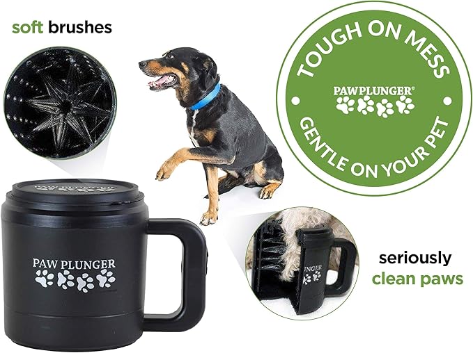 Paw Plunger – Dog Paw Cleaner - Dog and Puppy Essentials - Portable Dirty Paw Washer - Ideal for Medium Dogs - Black