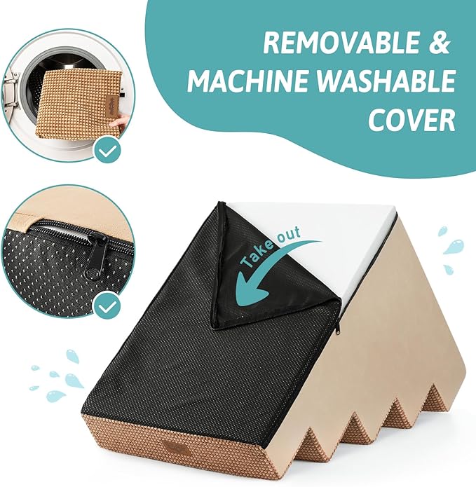 Dog Stairs for Small Dogs, 5 Tier Wider Pet Stairs for High Beds, 23.6" H Non-Slip Dog Steps for Old Cats, Puppies, Small Medium Dogs, 19.7x29.5x23.6 inch, Light Brown