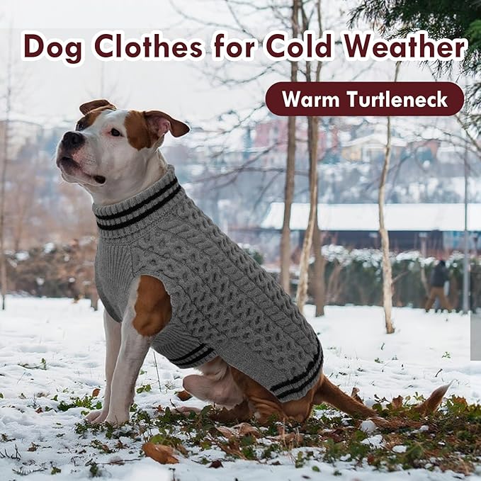 Large Dog Sweater, Fall Winter Warm Turtleneck Pullover, Thick Soft Stretchy Knit for Sensitive Skin, Fleece Christmas Sweaters for Dogs Girl Boy Easy on, Grey L