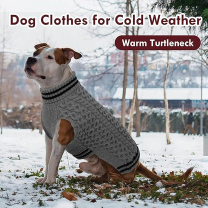 Large Dog Sweater, Fall Winter Warm Turtleneck Pullover, Thick Soft Stretchy Knit for Sensitive Skin, Fleece Christmas Sweaters for Dogs Girl Boy Easy on, Grey L