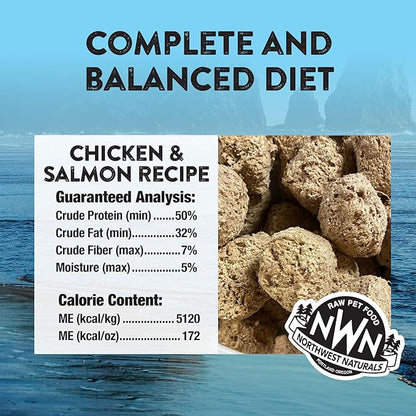 Northwest Naturals Freeze-Dried Chicken & Salmon Dog Food - Bite-Sized Nuggets - Grain-Free, High-Protein, Raw Diet, Human-Grade, Limited Ingredients, All Natural, Omega-3 for Skin & Coat - 12 Oz