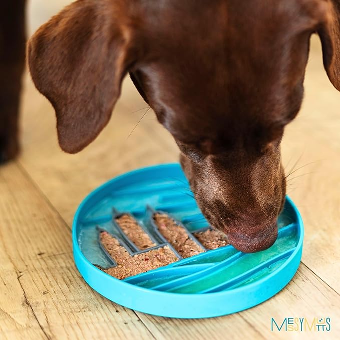 Messy Mutts and Cats Interactive Slow Feeder | Urban City Blue - 2 Cup Capacity | 8” Round Silicone Puzzle Slow Feeder for Dogs/Cats | Enrichment Food Dish for Slow Eating, Bloating