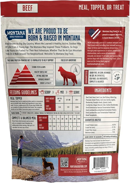 MONTANA DOG FOOD CO. Freeze-Dried Raw Beef Recipe Dog Food – Grain-Free, High-Protein Meal or Topper, Made in USA with USA Ingredients -6.4 oz Bag