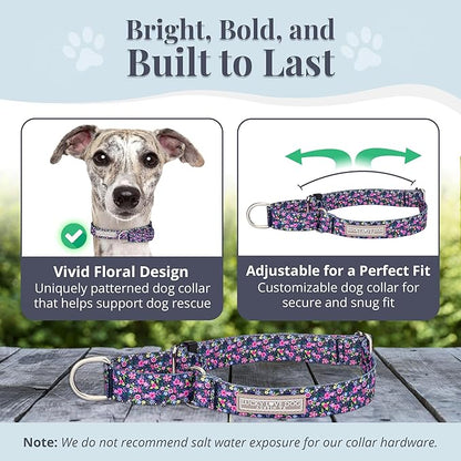Lucky Love Dog Martingale Dog Collar - Adjustable, No-Slip, Durable, & Soft Webbing Collar for Male and Female Dogs Ideal for Training & Walking - Primrose, Medium
