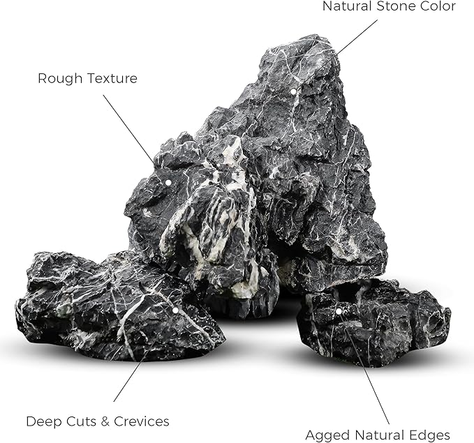 FISCAPE Aquarium Rocks & Driftwood Decor Kit, 2-8 Inches Natural Seiryu Stone 4 PCS for Aquascaping, 6-10 Inches Natural Driftwood 2 PCS for Fish Tank Decoration, Reptile and Amphibian Enclosures