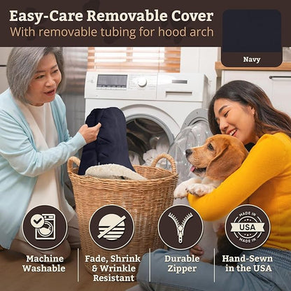 Snoozer Cozy Cave Dog Bed - Indoor Dog Bed with Cover Cave, Covered Calming Burrow for Small & Medium Sized Pets with Blanket Attached, Enclosed, Removable Washable Cover - Large, Navy