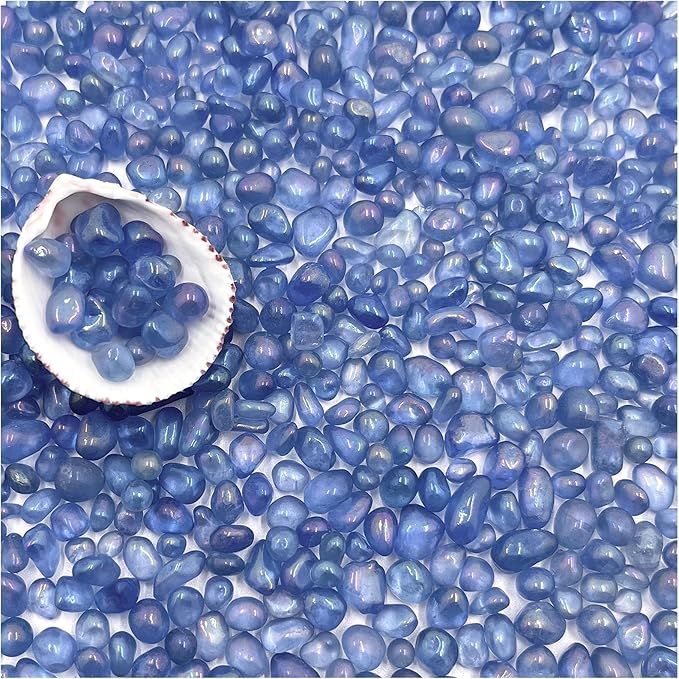 BXI 2.2 Lbs Small Aquarium Substrate Gravel Sand, Polished Smooth Fish Tank Gravel, Colorfast Uncoated Vibrant Blue Sea Glass, Decorative Stones for Vase Fillers, Fairy Garden, Potted Plants